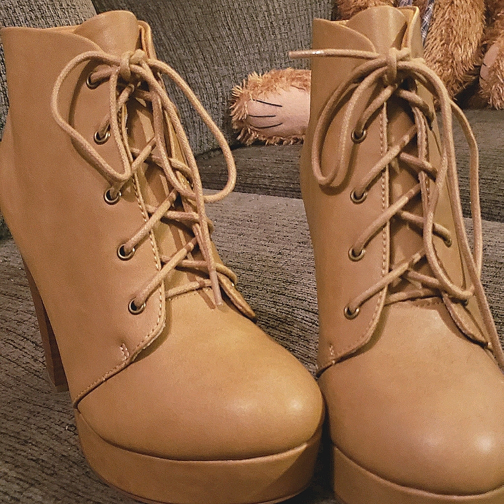 Tan lace up booties